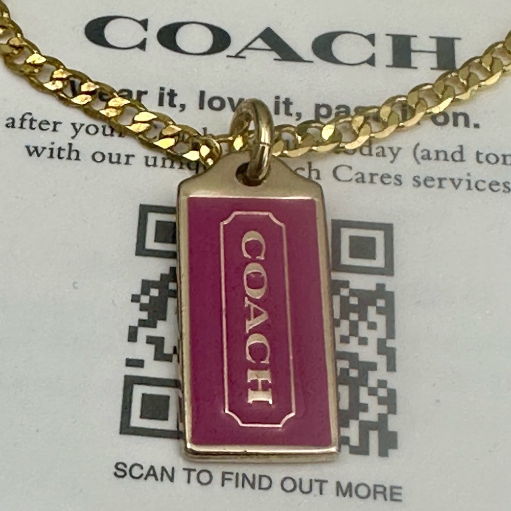 Coach Dainty Hot Pink Enamel Hang Tag Pendant Necklace